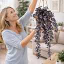 2 Pack Artificial Hanging Tradescantia Plants with Ceramic Pot Large Purple Cascading Faux Greenery Full Trailing Fake Vines Indoor Wall Shelf Decor for Bathroom Patio Outddor Decor (Purple-01)