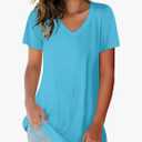 SAMPEEL Women's V Neck T-Shirts Casual Summer Loose Fit Short Sleeve Tops Basic Tees,  lakeblue, M