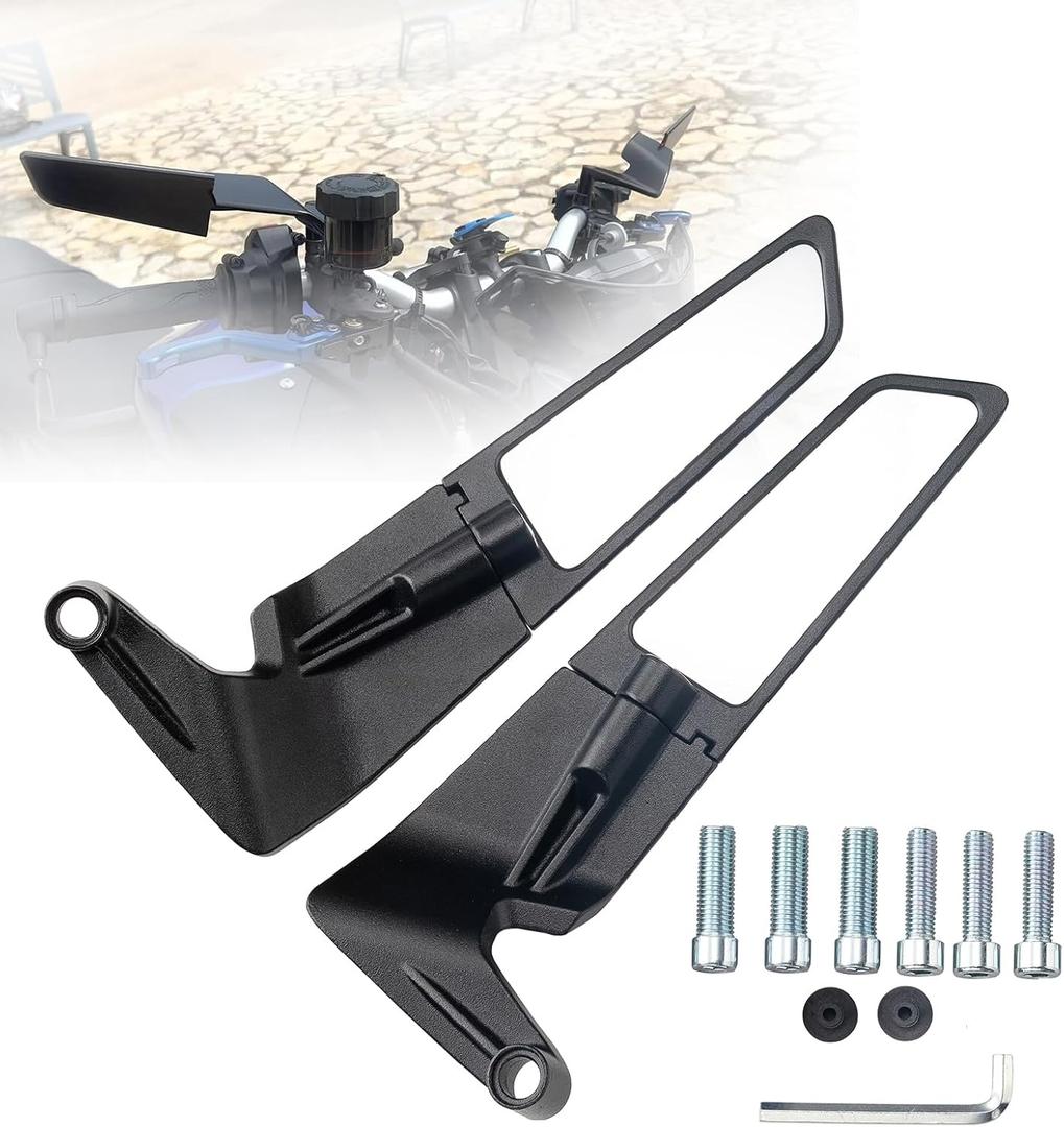 Motorcycle Mirrors Universal 10MM and 8MM Stealth Mirrors Motorcycle Wind Wing Side Mirror Rotating Rear View Mirror Compatible with Duke 390 250 Yamaha MT-07 Kawasaki Z400 Z650 Z900 Z1000 etc