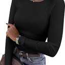 Anrabess Long Sleeve V Neck Black Shirt, Size: XS