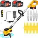 Cordless Weed Wacker Electric Grass Trimmer with 21v 4000mah Battery Powered Weed Trimmer Lightweight Lawn Edger Tool for Small and Medium Garden and Yard Lawn (Yellow)