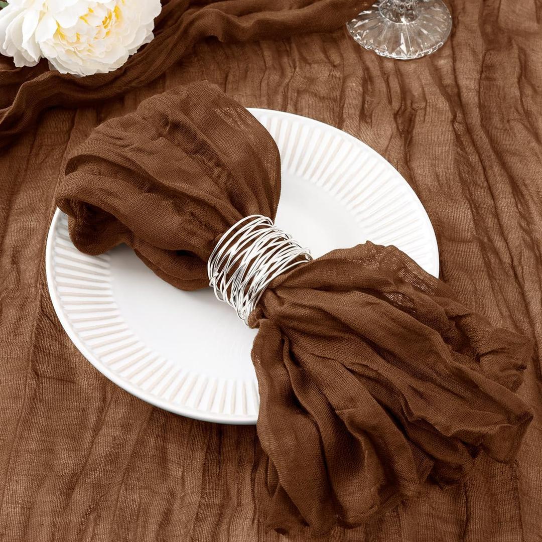 DeZerlor 100 Pack Brown Cheesecloth Napkins Tan Summer Cloth Napkins Set of 100 Dinner Napkins Bulk 21x21 Inches for Wedding Bridal Shower Baby Shower Parties