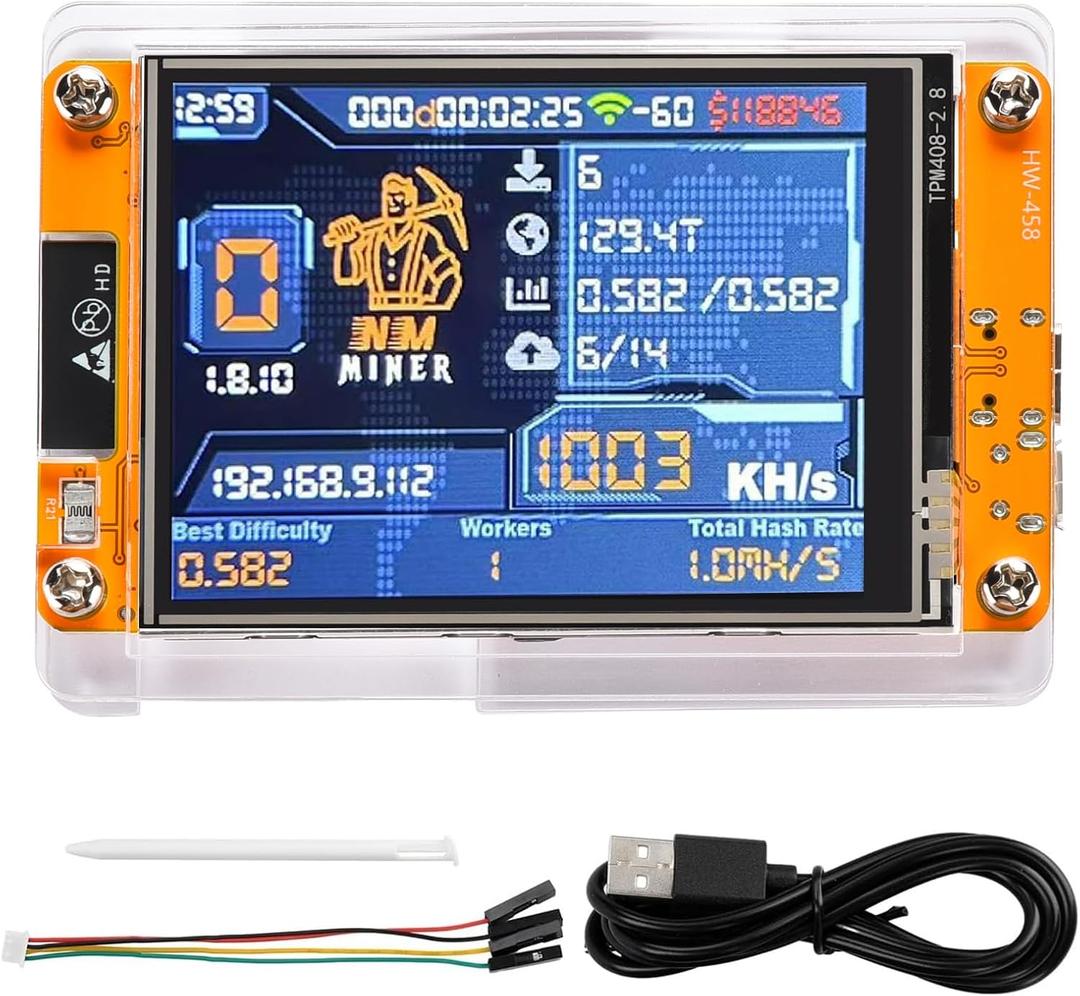Bitcoin Miner V2.1 ESP-WROOM-32 ESP32 Development Board 2.8 inch Smart Display, Bitcoin Lottery Miner, BTC Solo Miner, Lottery Miner kit 1010H/s Crypto Solo Lottery Miner Configuration Required
