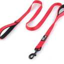 Plutus Pet Double Handle Dog Leash 5ft, Heavy Duty, Reflective Dual Handle Dog Leash for Safety Training, for Medium Large Dogs,2 Handle Leads(Red)