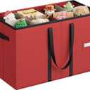 SONGMICS Christmas Figurine Storage Box for 15-Inch Figurines and Nutcrackers, Holiday Decor Organizer with Adjustable Dividers, 8 Slots and 2 Pockets, Dual Zippers, Cherry Red URFB041R01