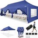 COBIZI 10x30 Pop up Canopy with 8 Removable Sidewalls, Outdoor Gazebos Waterproof Commercial Tents for Parties Wedding, with Upgrade Raised Top Cover and Roller Bag, with 4 Sandbags(Black) (Deep Blue)