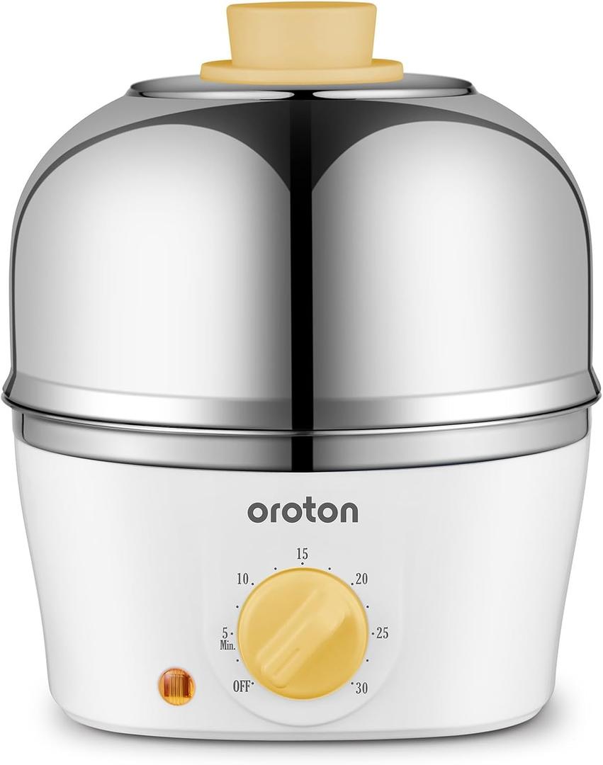 Oroton 9-Egg 304 Stainless Steel Egg Cooker  Steam & Boil Eggs with Timer, Automatic Shut-Off & 3 Cooking Modes (Hard/Medium/Soft) (White)