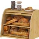 KITSANERY BREAD BOX FOR KITCHEN COUNTERTOP, BAMBOO BREAD STORAGE, DOUBLE-LAYER ROLL-TOP BREAD CONTAINER, FARMHOUSE BREAD HOLDER FOR HOMEMADE BREAD (NATURAL, DOUBLE LAYER)
