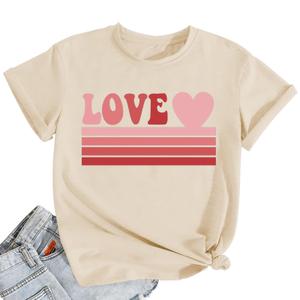 qdl Valentine's Shirts for Women - Cute Heart Short Sleeve Tee Valentine's Day Blouse Top (XL)