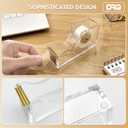 DRQ Gold Desk Accessories, Office Supplies Acrylic Stapler Set, 10Pcs Set for Office with Stapler, Tape Dispenser, Pens, Pen Holder, Phone Holder, Tape, Ruler, 1 Box Staple, Scissors and 1 Box of Clip