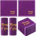 Buryeah 6 Pcs Pastor Towels for Men Women Christmas Pastors Appreciation Gifts Christian Cross Woman of God Church Clergy Hand Towels Handkerchiefs for Xmas Holiday Birthday Gifts(Purple,Woman of God)