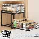 Spice Rack Organizer for Cabinet, 2 Tier Vertical Pull Out Spice Rack  Heavy Duty Metal Spice Organization for Cabinet, 40-Jar Capacity, Height Adjustable Cabinet Organizer (9"W10.5"D9"H, Black)