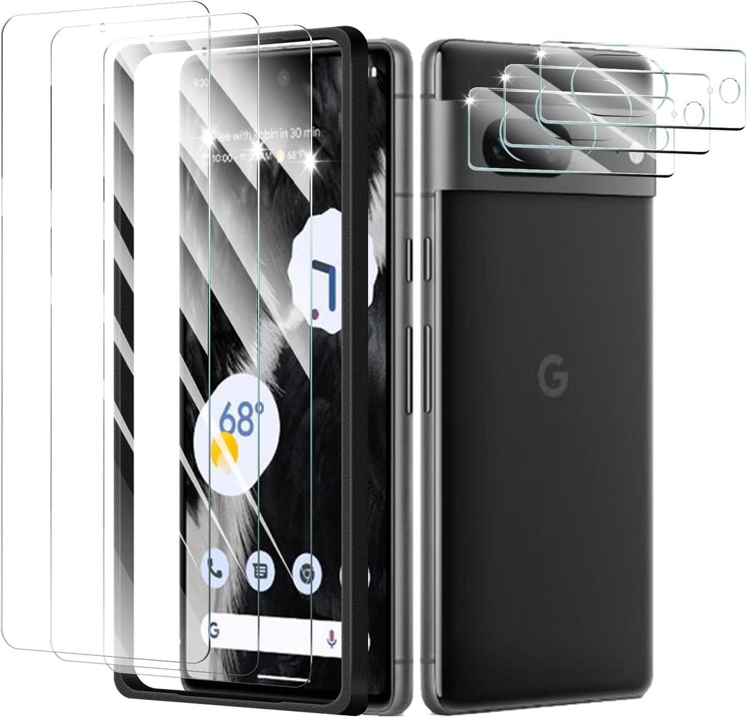 3+3+1-Pack, Screen Protector and Camera Lens Protector for Google Pixel 7 with Installation Alignment Aid, Tempered Glass Film, Impact-Protection, HD, Anti-Scratch, 9H Hardness, Bubble Free