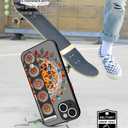 Compatible for iPhone 14 Case Cute with Strap Stand Finger Kickstand, Designer Cool Silicone Cases Funda Cover - Orange Flower Mandala