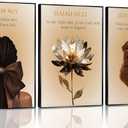 3Pcs Trend Black Girl Canvas Wall Art Christian Bible Verse Poster Prints Abstract Fashion Lotus Flower Pictures Wall Decor for Living Room Bedroom Home Decoration Unframed (12x16, beige)