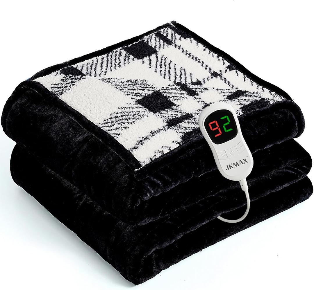 Heated Electric Blanket Full Size - 72"x84" Flannel Heating Blanket with 10 Heating Levels & 5 Time Settings Over-Heat Protection, Winter Warmer for Adults with ETL Certification Black