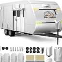 600D Oxford Fabric RV Cover 22-24ft Travel Trailer Cover, Multi-Layer Breathable Rip-Stop Camper Cover with Water-Resistant Coating, Repair Kit, Gutter Protection, Tire Straps
