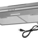 Hermitlux Under Cabinet Range Hood, 30 inch Vent Hood With 3 Speed Exhaust Fan, Ducted And Ductless Convertible, LED Bright Light Bulbs and Charcoal Filter, Stainless Steel Filter, Stainless Steel