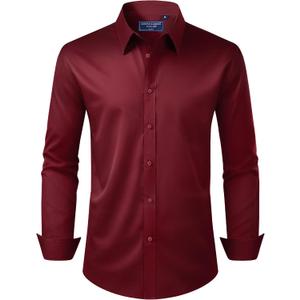 Alimens & Gentle Men's Dress Shirt Regular Fit Stretch Stain Shield Long Sleeve Solid Business Wedding Button Down Shirts, Medium
