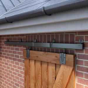 JUBEST 6FT Box Rail Exterior Barn Door Hardware Kit, Black Heavy Duty Sliding Barn Door Hardware, Wall Mount Barn Door Hardware(Doors NOT Include