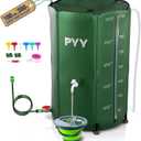 PYY Rain Water Collection Barrel - 100 Gallon Green Water Storage Tank with Spigots, Hose and Portable Bucket, Large Plastic Collapsible Rain Catcher Catchment System to Collect Rainwater from Gutter