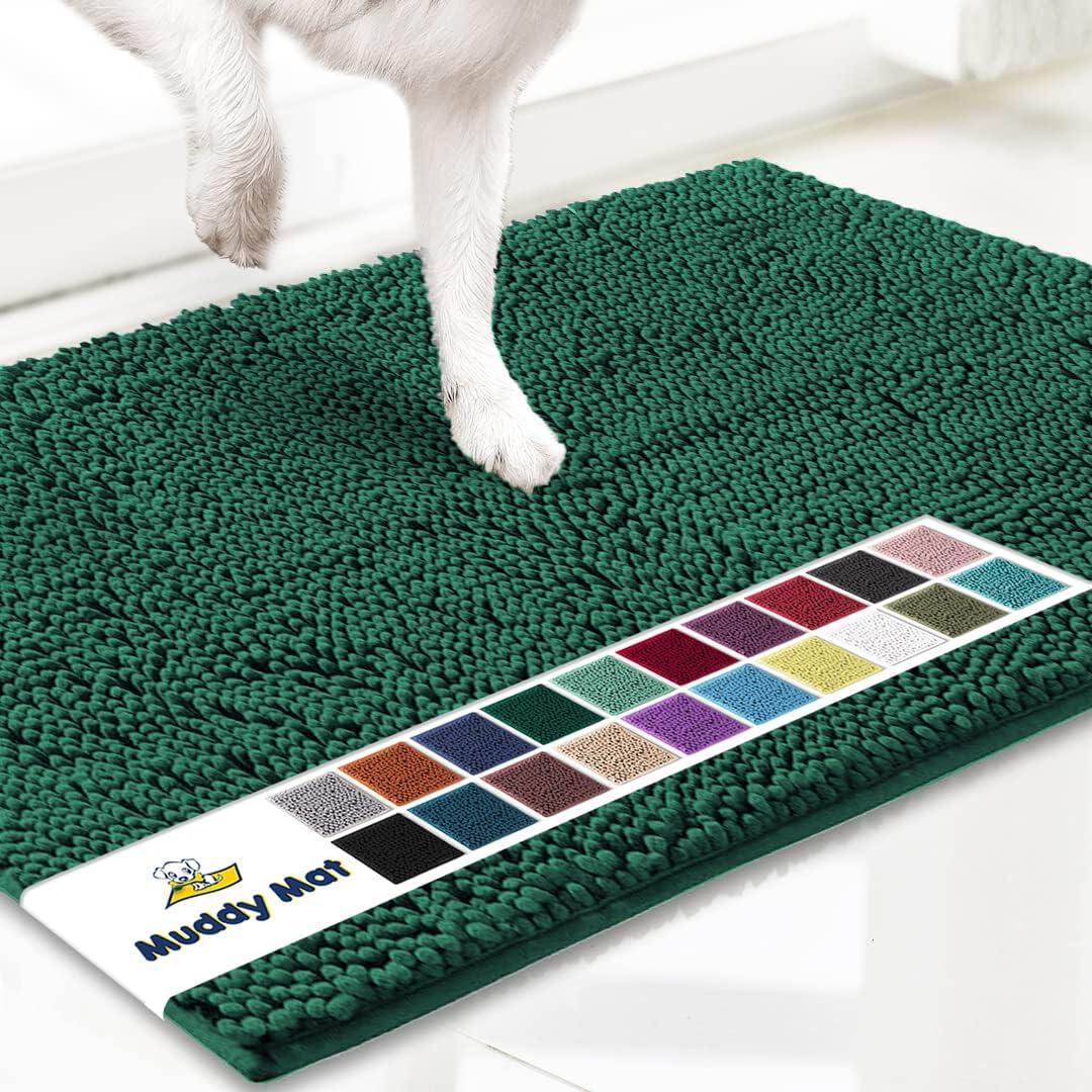 Muddy Mat Shown on TV  Super Absorbent Microfiber Dog Door Mat for Muddy Paws, Non-Slip Washable Pet Rug, Quick Dry Chenille Entryway Carpet, Machine Washable Indoor Outdoor mat, Dark Green 28"x18" (18" x 28")