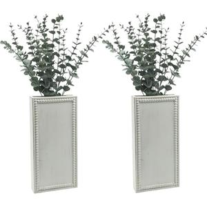 dugunusu Wood Wall Planter Set of 2, Farmhouse Wall Hanging Decor Pocket Planter for Greenery and Dried Flowers, Rustic Indoor Wood Hanging Vase (White)