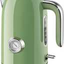 SUSTEAS Electric Kettle - 57oz Hot Tea Water Boiler with Thermometer, 1500W Fast Heating Stainless Steel Pot, Cordless LED Indicator, Auto Shut-Off & Boil Dry Protection, Retro Green