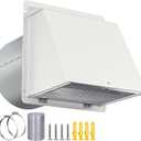 6 inch Dryer Vent Cover Outside,Outdoor Galvanized Steel Hooded Wall Vent with Screen and Damper,Exterior Air Vents Cap for Dryer/AC Extractor Vents Kitchen Range Hood Ventilation/Exhaust (White)