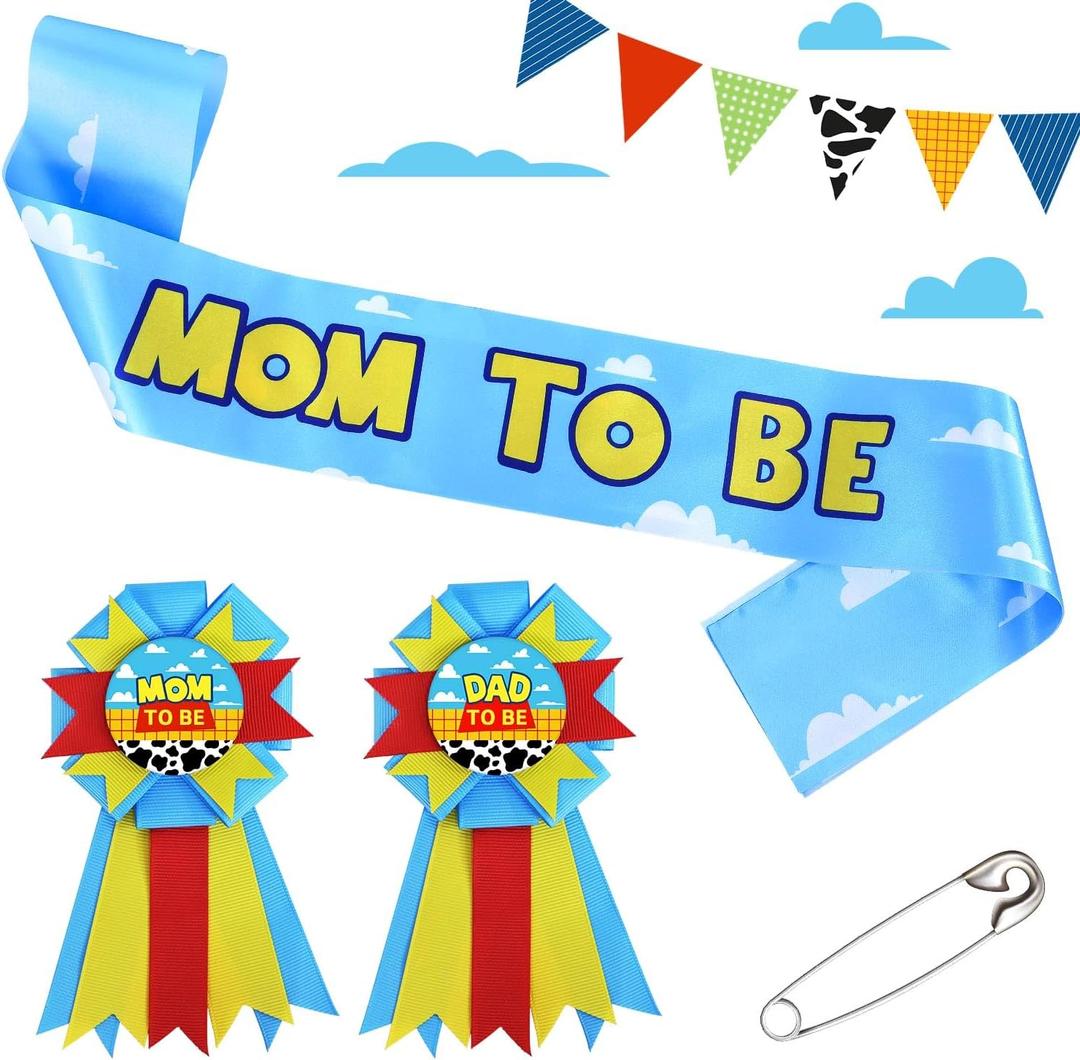 Boy Story Mom to Be Sash Baby Shower Decorations, It's a Boy Stroy Mommy to Be Sash Dad Corsage Set for Pregnant Mommy Dress Gift