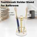 Toothbrush Holder Stand for Bathroom, Metal Toothbrush Organizer with Marble Base, Toothbrush Storage Collection for Family, Suitable for Home Hotel Countertop Vanity (Small, Gold)