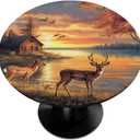 Cfpolar Round Tablecloth with Elastic Edge Animals Forest Deer Autumn Round Fitted Table Cover Waterproof Wipeable Circle Table Cloths for Dining Kitchen Pattry Patio Outdoor (Fit for 45"-50")