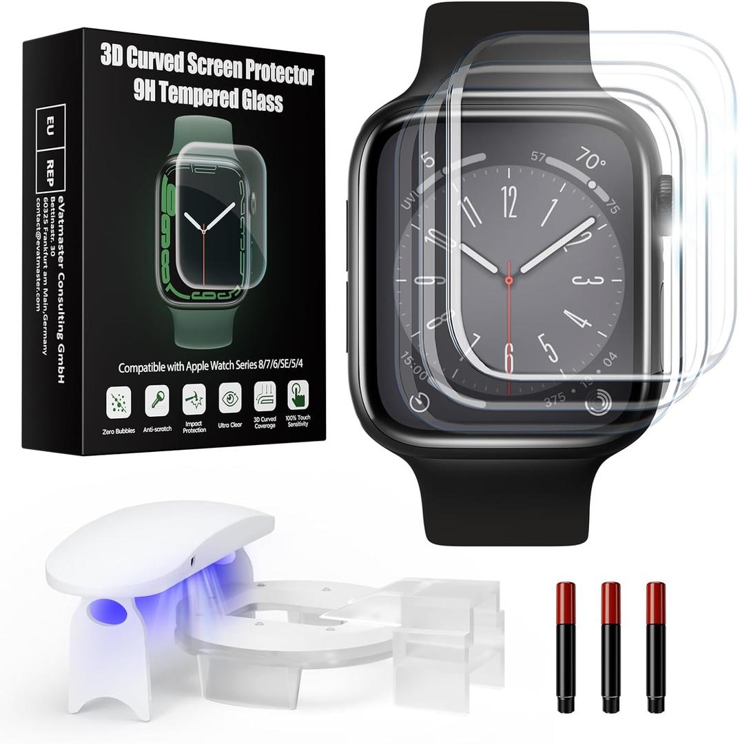 UV Tempered Glass Screen Protector Compatible with Apple Watch Series SE/6/5/4 40mm, Bubble Free iWatch Screen Protector, Curved Full Coverage Screen Protector for iWatch SE/6/5/4 40mm (3 Pack)