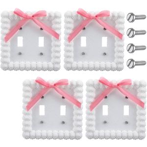 DoubleFill 4 Pcs Pink Bow Light Switch Covers Cute Pink Bow Outlet Covers 3D Decor Duplex Receptacle Wall Plates Preppy Room Decor for Women(4.5 X 4.5,Square)