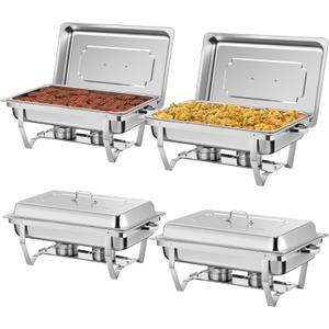 Rengue 9.5 QT Chafing Dishes, 4 Pack High Premium Stainless Steel Complete Set, Rectangular Chafing Dish Buffet Set, Heating and Cooling Chafing Dish for Gatherings Banquet, Buffet, Party, Wedding (Silver)