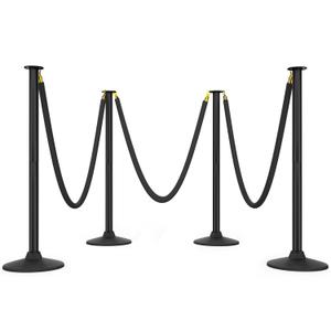 BATTIFE Plastic Stanchion Posts with Three Black Velvet Ropes and Weighted Rubber-Plastic Base, Crowd Control and Queue Management Barrier Poles for Party, Event, Red Carpet (4 Pack) (33.8inch)