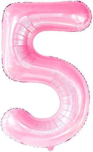 KatchOn, Giant Pink 5 Balloon Number - 40 Inch | Mylar Pink Number 5 Balloon | Pink Five Balloons, 5th Birthday Decorations Girl | Pink 5 Balloon For Happy Anniversary Decorations