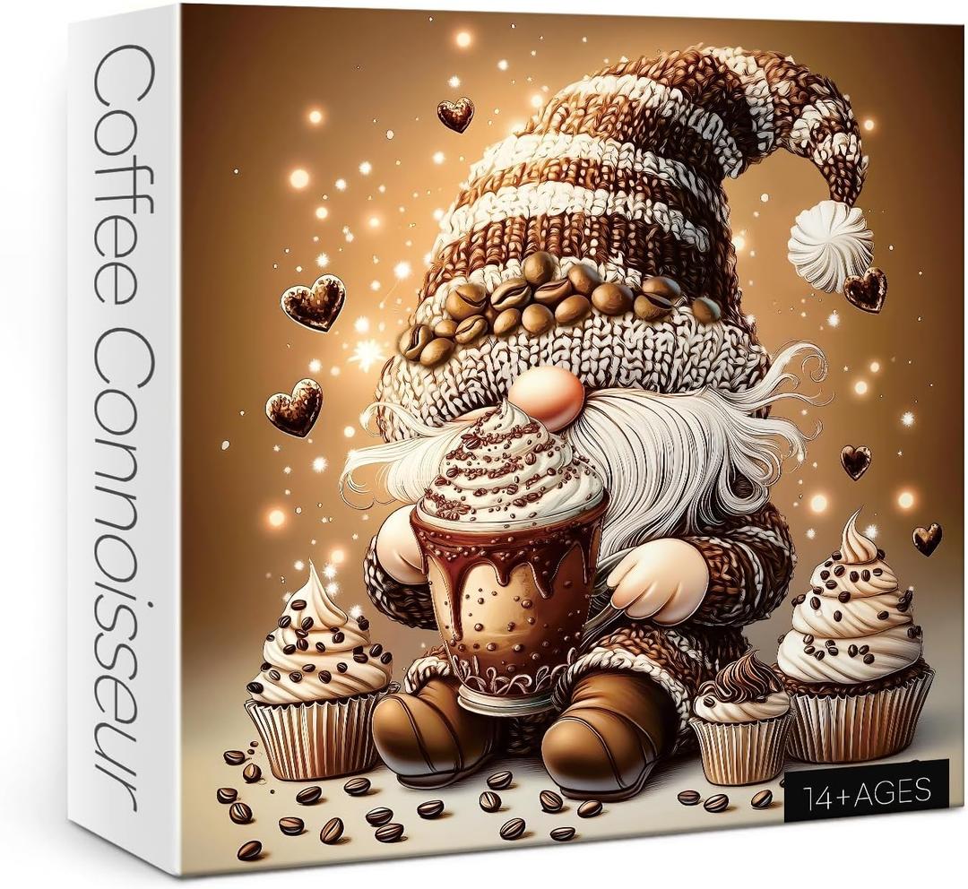 Funny Gnome Coffee Jigsaw Puzzle 1000 Piece for Adult, Art Elf Food Cupcake Jigsaw Puzzles, Hard Cute Aesthetic Challenging Puzzle