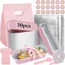 OcePor 50 Pack Mini Loaf Pans With LidsMini Cake Pans With Lids and Spoons6.8oz Bread Loaf Pans DisposableSmall Aluminum Cake Tins,Baking Pans Individual (Pink)