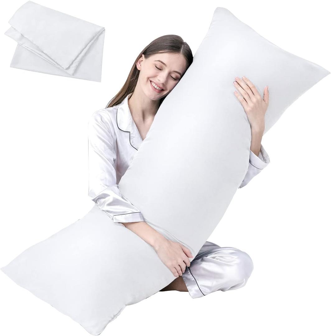 DOWNCOOL Luxury Full Body Pillow Insert with Fiber Cover - Ultra Soft Body Pillow for Sleeping - Breathable Long Bed Pillow Insert, 20"x54"(White, with Cover)