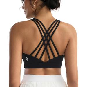 RUNNING GIRL Sports Bras for Women,High Impact Criss Cross Back Molded Cup Running Bra with Sewn in Pads (Black, M)