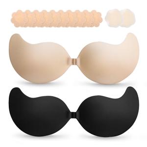 Cmojsk Strapless Sticky Push-Up Bra for Women,Adhesive Invisible Backless Nipple Covers, Size E