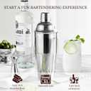 Cocktail Shaker, KITESSENSU 24oz Drink Shaker with Bartender Strainer, Measuring Jigger, Bar Mixing Spoon, Cocktail Recipe Guide, Professional Drink Mixer Set for Beginners, Silver