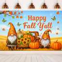 2 x Fall Gnome Backdrop Happy Fall Yall Pumpkin Sunflower Cotton Rustic Red Truck Banner 71x43 Inches Autumn Harvest Background for Thanksgiving Farmhouse Indoor Outdoor Party Decoration