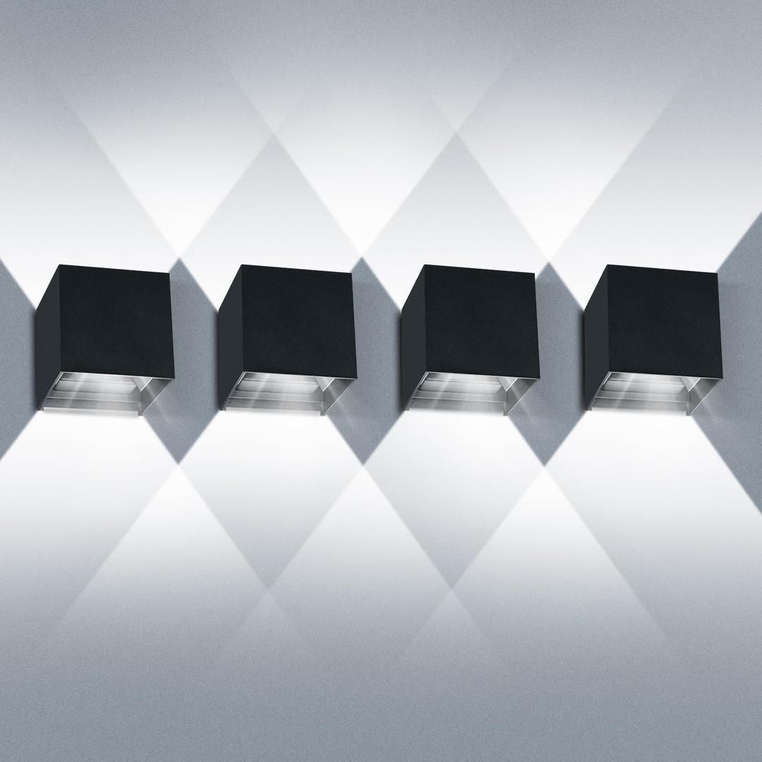 Ledmo Modern Sconce Wall Light Up Down, Outdoor Adjustable 20W 6500K Porch Lights, IP65 Exterior and Interior Aluminum Wall Pack Light, 1800LM Square for Garage, Garden, Staircase, Courtyard, 4 Pack