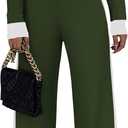 PRETTYGARDEN Women's 2 Piece Outfits Long Sleeve Button Down Color Block Cardigan Sweater Sets Wide Leg Pant Lounge Set (Large, Army Green)