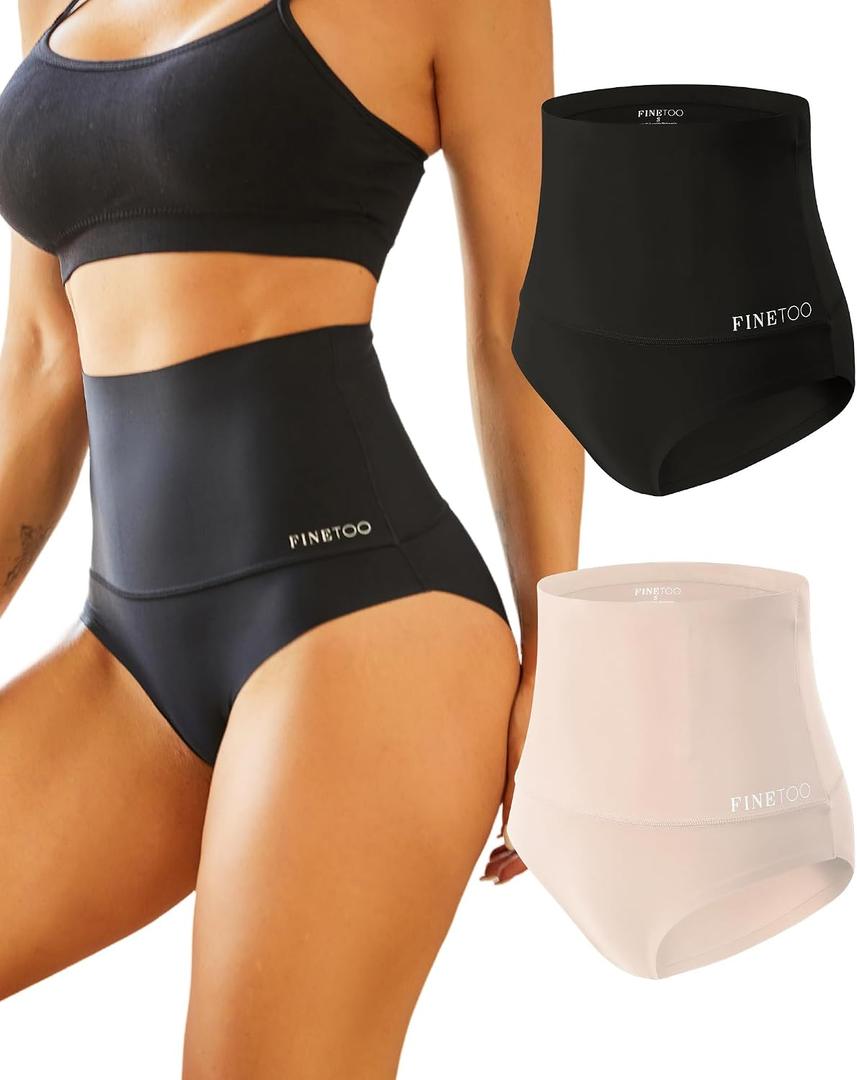 FINETOO Tummy Control Underwear Shapewear for Women Seamless High Waisted Panties Moderate Control Briefs S-3XL