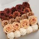 Ling's moment Artificial Flowers Fake Silk Roses Faux Foam Dahlia Combo for DIY Wedding Bouquets Centerpieces Arrangements Bridal Shower Party Home Decorations, Amber & French Orange, 24pcs
