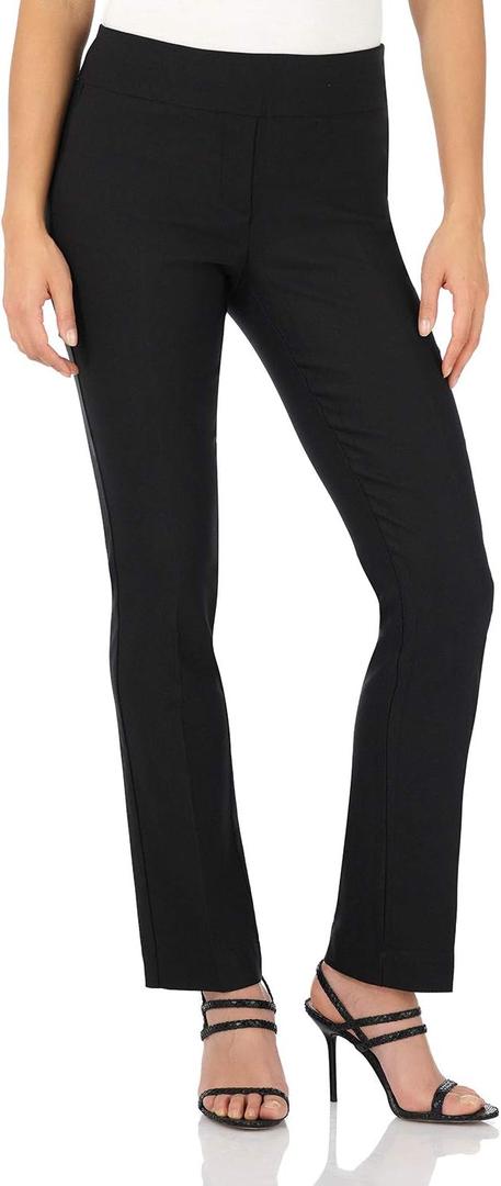 Rekucci Women's Ease Into Comfort Stretchy Straight Leg Office Pant with Tummy Control (10, Black)