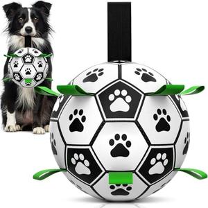 Guowanpp Dog Toys, Dog Soccer Ball with Straps for World Cup, Interactive Dog Balls for Small Medium Breed, Dog Birthday, Herding Ball, Durable Toy for Puppy Outdoor Play (6 Inch)